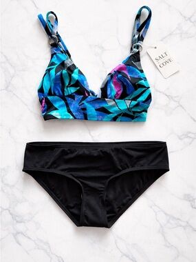 Bikini Bundle Small Salt + Cove Top & DKNY Black Hipster Bottom New